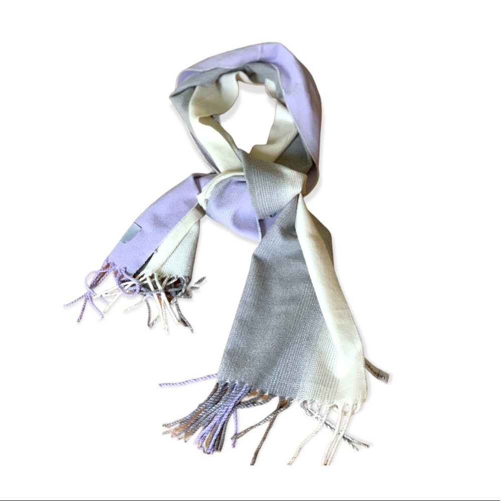 Calvin Klein Womens Scarf Purple, Cray & Cream Woven Fringed Scarf Wrap NWT